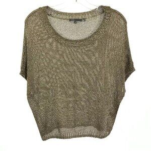 Womens Size Medium Vince Gold Metallic Pullover Open Knit Sweater